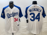 Cheap Mens Los Angeles Dodgers #34 Toro Valenzuela Number White Blue Fashion Stitched Cool Base Limited Jersey