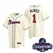 Wholesale Cheap Men Nike Atlanta Braves 1 Ozzie Albies Cream Alternate Stitched Baseball Stitched MLB 2021 Champions Patch Jersey