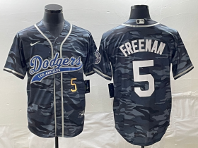 Wholesale Cheap Men\'s Los Angeles Dodgers #5 Freddie Freeman Number Gray Camo Cool Base With Patch Stitched Baseball Jersey