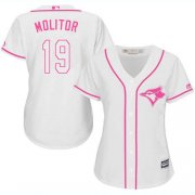 Wholesale Cheap Blue Jays #19 Paul Molitor White/Pink Fashion Women's Stitched MLB Jersey