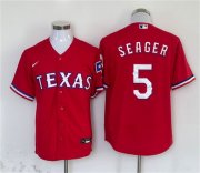 Cheap Men's Texas Rangers #5 Corey Seager Red With Patch Cool Base Stitched Baseball Jersey