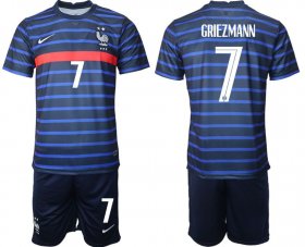 Wholesale Cheap Men 2020-2021 European Cup France home blue 7 Soccer Jersey