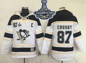 Wholesale Cheap Penguins #87 Sidney Crosby White Sawyer Hooded Sweatshirt 2017 Stanley Cup Finals Champions Stitched NHL Jersey