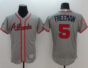 Wholesale Cheap Braves #5 Freddie Freeman Grey Fashion Stars & Stripes Flexbase Authentic Stitched MLB Jersey