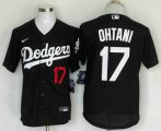 Cheap Men's Los Angeles Dodgers #17 Shohei Ohtani Number Black Stitched Cool Base Nike Jersey
