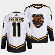 Wholesale Cheap Men's Boston Bruins #11 Trent Frederic 2022 White Reverse Retro Stitched Jersey