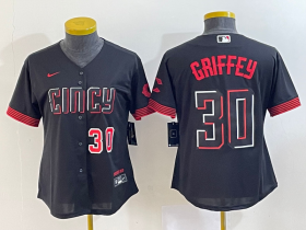Wholesale Cheap Women\'s Cincinnati Reds #30 Ken Griffey Jr Number Black 2023 City Connect Cool Base Stitched Jersey