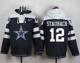 Wholesale Cheap Nike Cowboys #12 Roger Staubach Navy Blue Player Pullover NFL Hoodie