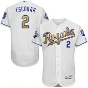 Wholesale Cheap Royals #2 Alcides Escobar White 2015 World Series Champions Gold Program FlexBase Authentic Stitched MLB Jersey