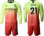 Wholesale Cheap Manchester City #21 Silva Third Long Sleeves Soccer Club Jersey