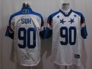 Wholesale Cheap Lions #90 Ndamukong Suh 2011 White and Blue Pro Bowl Stitched NFL Jersey