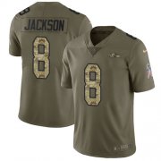 Wholesale Cheap Nike Ravens #8 Lamar Jackson Olive/Camo Youth Stitched NFL Limited 2017 Salute to Service Jersey