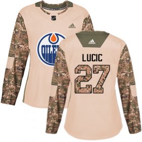 Wholesale Cheap Adidas Oilers #27 Milan Lucic Camo Authentic 2017 Veterans Day Women\'s Stitched NHL Jersey