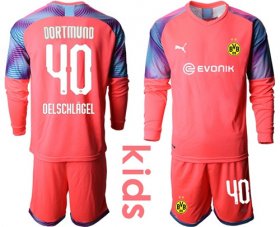 Wholesale Cheap Dortmund #40 Oelschlagel Pink Goalkeeper Long Sleeves Kid Soccer Club Jersey