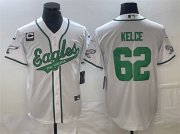 Wholesale Cheap Men's Philadelphia Eagles #62 Jason Kelce White With C Patch Cool Base Stitched Baseball Jersey