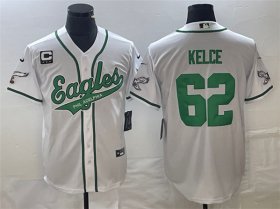 Wholesale Cheap Men\'s Philadelphia Eagles #62 Jason Kelce White With C Patch Cool Base Stitched Baseball Jersey