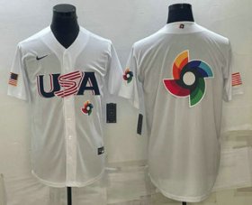 Cheap Men\'s USA Baseball 2023 White World Baseball Big Logo With Patch Classic Replica Stitched Jerseys