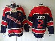 Wholesale Cheap Rangers #2 Brian Leetch Navy Blue Sawyer Hooded Sweatshirt Stitched NHL Jersey