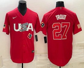 Cheap Men\'s USA Baseball #27 Mike Trout 2023 Red World Classic Stitched Jerseys