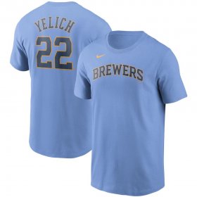 Wholesale Cheap Milwaukee Brewers #22 Christian Yelich Nike Name & Number T-Shirt Light Blue
