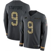 Wholesale Cheap Nike Lions #9 Matthew Stafford Anthracite Salute to Service Men's Stitched NFL Limited Therma Long Sleeve Jersey