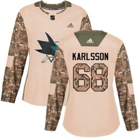 Wholesale Cheap Adidas Sharks #68 Melker Karlsson Camo Authentic 2017 Veterans Day Women\'s Stitched NHL Jersey
