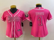 Cheap Women's Philadelphia Eagles #1 Jalen Hurts Pink Cool Base Stitched Baseball Jersey(Run Small)