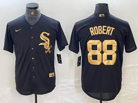 Cheap Men\'s Chicago White Sox #88 Luis Robert Black Gold Cool Base Stitched Baseball Jersey
