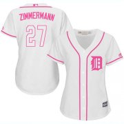 Wholesale Cheap Tigers #27 Jordan Zimmermann White/Pink Fashion Women's Stitched MLB Jersey