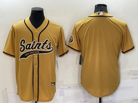 Wholesale Men\'s New Orleans Saints Blank Gold Stitched Cool Base Nike Baseball Jersey