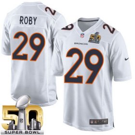 Wholesale Cheap Nike Broncos #29 Bradley Roby White Super Bowl 50 Men\'s Stitched NFL Game Event Jersey
