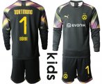 Wholesale Cheap Dortmund #1 Burki Black Goalkeeper Long Sleeves Kid Soccer Club Jersey