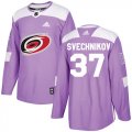 Wholesale Cheap Adidas Hurricanes #37 Andrei Svechnikov Purple Authentic Fights Cancer Stitched Youth NHL Jersey
