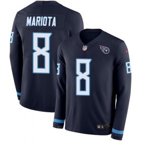 Wholesale Cheap Nike Titans #8 Marcus Mariota Navy Blue Team Color Men\'s Stitched NFL Limited Therma Long Sleeve Jersey