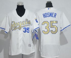 Wholesale Cheap Royals #35 Eric Hosmer White Flexbase Authentic 2015 World Series Champions Gold Program Cool Base Women\'s Stitched MLB Jersey