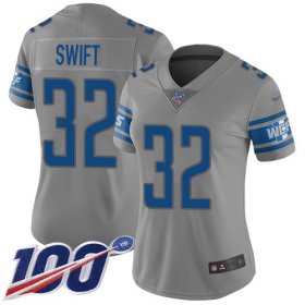 Wholesale Cheap Nike Lions #32 D\'Andre Swift Gray Women\'s Stitched NFL Limited Inverted Legend 100th Season Jersey