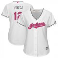 Wholesale Cheap Indians #12 Francisco Lindor White Mother's Day Cool Base Women's Stitched MLB Jersey