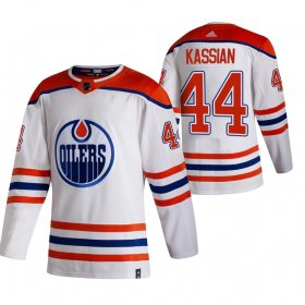 Wholesale Cheap Edmonton Oilers #44 Zack Kassian White Men\'s Adidas 2020-21 Reverse Retro Alternate NHL Jersey