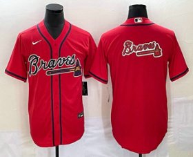 Cheap Men\'s Atlanta Braves Red Team Big Logo Cool Base Stitched Baseball Jersey