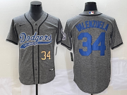 Wholesale Cheap Men's Los Angeles Dodgers #34 Fernando Valenzuela Number Grey Gridiron Cool Base Stitched Baseball Jersey