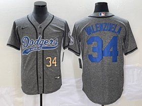 Wholesale Cheap Men\'s Los Angeles Dodgers #34 Fernando Valenzuela Number Grey Gridiron Cool Base Stitched Baseball Jersey