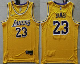 Wholesale Cheap Men\'s Los Angeles Lakers #23 LeBron James 75th Anniversary Diamond Gold 2021 Stitched Jersey