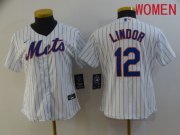 Wholesale Cheap Women New York Mets 12 Lindor White stripe Game 2021 Nike MLB Jersey