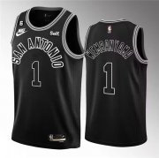 Wholesale Cheap Men's San Antonio Spurs #1 Victor Wembanyama Black 2022-23 Classic Edition With NO.6 Patch Stitched Basketball Jersey