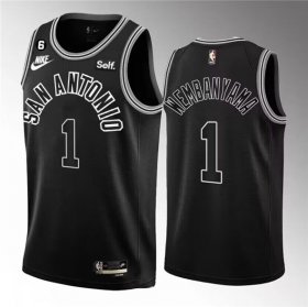 Wholesale Cheap Men\'s San Antonio Spurs #1 Victor Wembanyama Black 2022-23 Classic Edition With NO.6 Patch Stitched Basketball Jersey