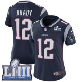 Wholesale Cheap Nike Patriots #12 Tom Brady Navy Blue Team Color Super Bowl LIII Bound Women\'s Stitched NFL Vapor Untouchable Limited Jersey