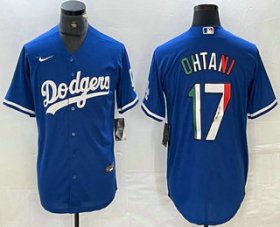 Cheap Men\'s Los Angeles Dodgers #17 Shohei Ohtani Mexico Blue Cool Base Stitched Jerseys