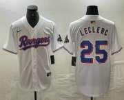 Cheap Men's Texas Rangers #25 Jose Leclerc White 2024 Gold Collection Limited Cool Base Jersey