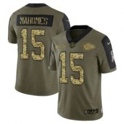 Wholesale Cheap Men's Olive Kansas City Chiefs #15 Patrick Mahomes 2021 Camo Salute To Service Limited Stitched Jersey