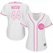 Wholesale Cheap Cubs #44 Anthony Rizzo White/Pink Fashion Women's Stitched MLB Jersey